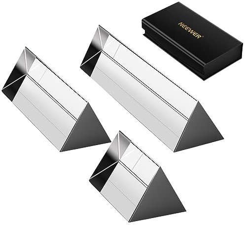 Neewer 3 Pack Triangular Prism Set, 2.4/6cm, 4/10cm, and 6/15cm K9 Crystal Optical Glass for Prism Photography, Rainbow Effects Photo Photography Prism, Teaching Light Spectrum Physics