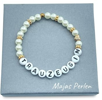 Majas Perlen Armband Trauzeugin hochwertig gewachste Glasperlen Perlmuttimitat echt Rosé vergoldet - Geschenk Bridesmaid Brautjungfer - Rosenquarz Opal Amazonit - Handmade Personalisierbar