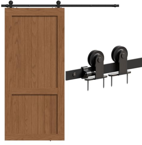 WOLFBIRD Sliding Barn Door Kit, 5.5FT/173CM Hardware Kit, for Single Wooden Doors, T-Shaped Hanger for Interior Door