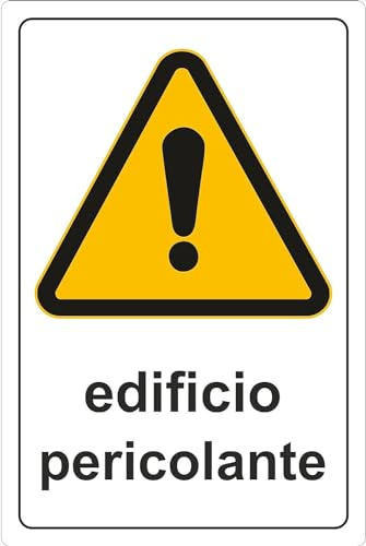 M-ITALY CARTELLO SEGNALETICO - Edificio Pericolante - Adesivo Extra Resistente, Pannello in Forex, Pannello In Alluminio (20x31 cm, Plastica)