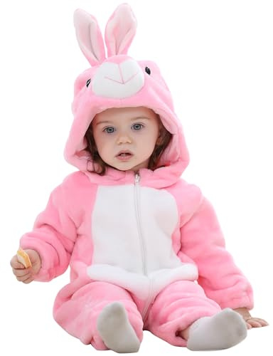 HAHASHOW BéBé d'hiver Grenouillères Combinaison 2-36 Mois | Avec capuche, fermeture éclair double sens, en flanelle, lavable en machine, idéal pour le carnaval, Halloween et Pâques