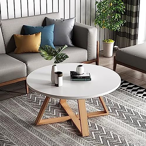 FUYAO Massivholz Couchtisch, moderner runder Couchtisch für Wohnzimmer, Holzhaus Couchtisch Beizertisch, Kleiner Center Tischendtisch