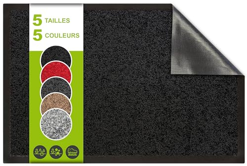 SQUATCH® | Tapis d'entrée intérieur | Paillasson Durable et antidérapant | Absorbe l'eau et Ramasse la Saleté | Facile à Nettoyer | Collection Future (Noir, 90x120cm)