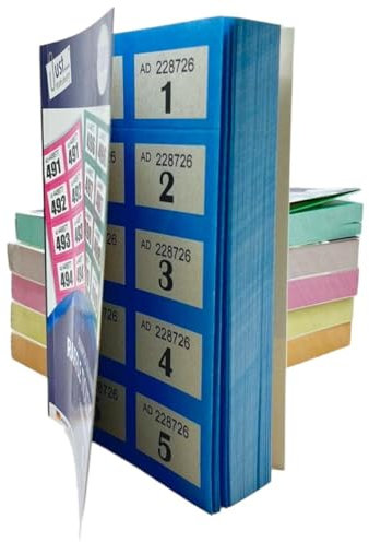 PaulStore 6/12 Bücher mit 1-1000 Umkleidetickets für Garderobe, Tombola, nummeriert, gemischte Farben (12)