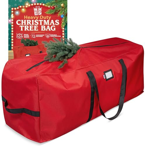 Holiday Cheer Christmas Tree Storage Bag – Heavy Duty Christmas Tree Bag Fits Up to 9ft Tall Artificial Christmas Tree, Waterproof with Durable Handles & Zipper – Xmas Tree Storage Bag (RED)