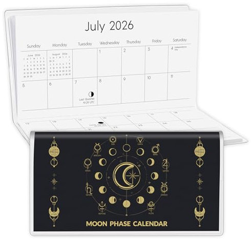 Pocket Calendar 2025-2026, Moon Phase Pocket Calendar 2025-2026 for Purse, Monthly Planner with Pvc Cover, Small Size (3.5 x 6), From January 2025- December 2026