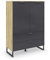 Rauch Möbel Dark&Wood by Aditio Hochkommode, Kommode, Highboard, Türkommode, Schrank, 2-türig, 2 Schubladen, Soft-Close,Kufenfuß, Farbe Grau metallic/Eiche Artisan, Schwarz, Holz, 93x130x44cm
