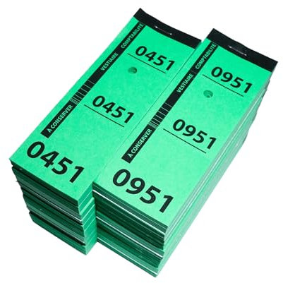 1000 garderobenmarken 160g - Nummeriert 1-1000, Perforiert, 3-teilig - Ideal für Empfänge, Galas, Tombolas, Reinigungen, Schneider, Schuhmacher - 5x14 cm - Grün