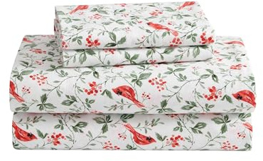 Laura Ashley Bettlaken aus atmungsaktivem Baumwoll-Flanell-Gewebe mit tiefen Taschen, gebürstet für zusätzliche Weichheit und Komfort, Öko-Tex-Zertifiziert (Jolly Cardinals Green, Full)