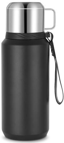 Jokisa Thermosflasche 800ml - Edelstahl Thermoskanne für Warm und Kalt, Auslaufsichere Isolierkanne mit Becher für Unterwegs, Sport, Kaffee und Tee (Schwarz)