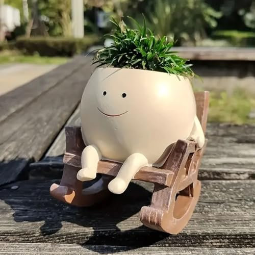 Hängende Blumentöpfe mit Schaukel Gesicht, Swing Face Übertopf, Lustige Hängende Deko Blumentopf, Übertopf mit Hängendem Kopf Swing Face Übertopfs, Harz Pflanzgefäße für Innen Outdoor Dekorationen