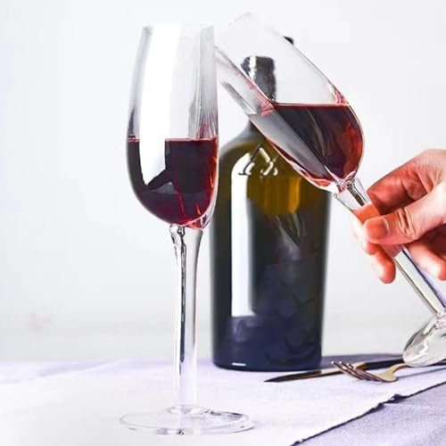 Set Di 2 Bicchieri Da Vino Rosso - Mezza Tazza in Cristallo a Stelo Lungo Da 140 Ml, Forma Di Metà - Per San Valentino, Matrimonio