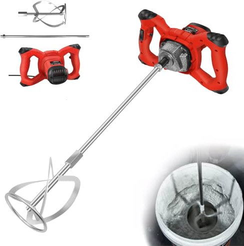 Rot 2600W Farb-Mörtelrührer,Rührwerk, Betonmischer, Industriemischer,M14 Rühreraufn., 6-Gang variabler rührgerät mörtel, verwendet für das Mischen von Farbe,Zement, Beton, Mörtel 120x590mm
