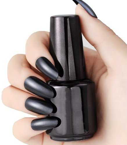 Chrome Nail Polish, Metallic Black Nail Polish Goth Makeup, Quick Dry Nail Varnish, Mirror Effect Holographic Long Lasting No UV Needed Nail Art Manicure Gift for Woman Home Salon