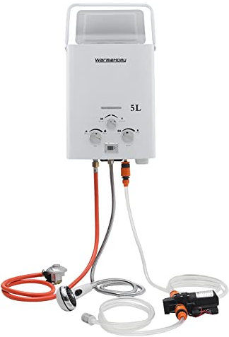 Warmiehomy Gas Water Heater 5L Instant Gas Water Heater with 12V Water Pump Propane Portable Camping Shower Outdoor Camping RV Trip Horse Washing