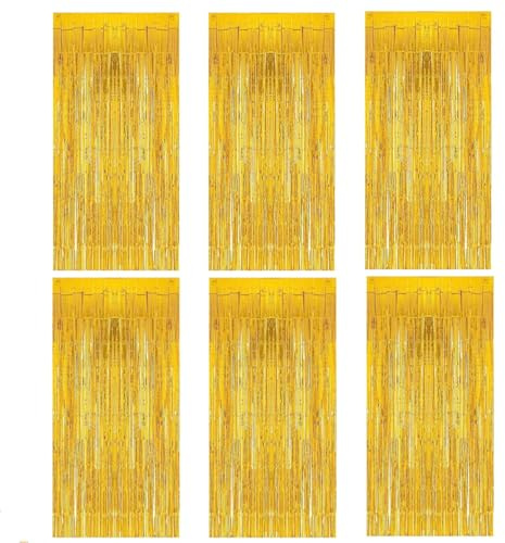 FORDJA 6 Stück Lametta Vorhänge, Glitzervorhang 1m x 2m, Glitzer Party Vorhang, Geburtstag, Hochzeit Party Dekoration, Geeignet für Weihnachtsbaum, Bühne, Halloween Dekoration (Gold)