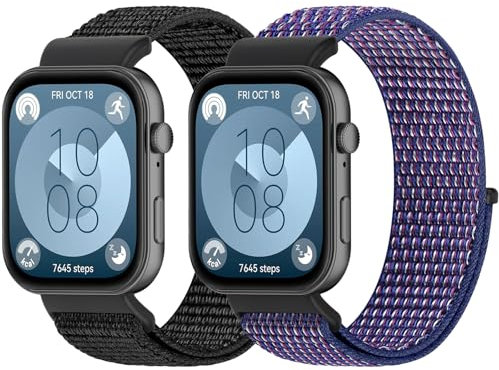 XANS 2 Stück Nylon Armband Kompatibel mit Huawei Watch Fit 3/4/4 Pro, Sport Solo Loop Ersatzband für Huawei Watch Fit 3/4/4 Pro Herren Damen