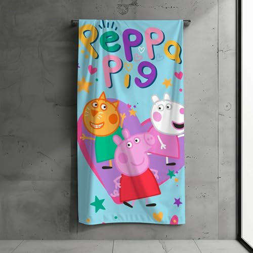 Peppa Pig Strandtuch Badetuch | Peppa Wutz Handtuch | 100% Baumwolle | Größe: ca. 70 x140 cm (Blau)