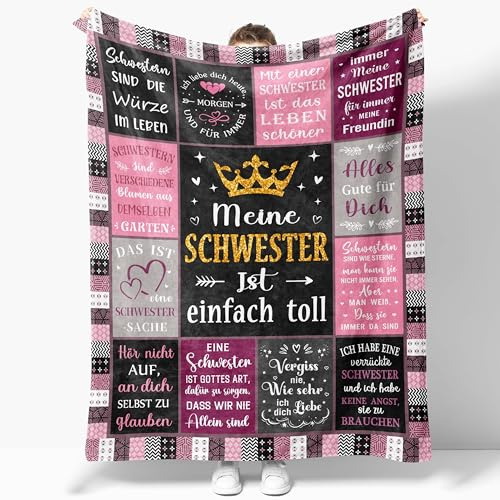 JOSOSO Schwester Geschenk, Geschenk Schwester Geburtstag, Geschenke für Schwester, Geburtstagsgeschenk Schwester, Beste Schwester Geschenke Decke 150x130CM