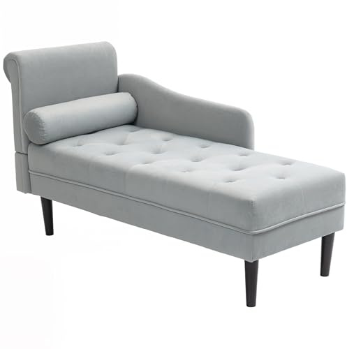 HOMCOM Chaise Longue Trapuntato con Cuscino e Bracciolo Sinistra Grigio