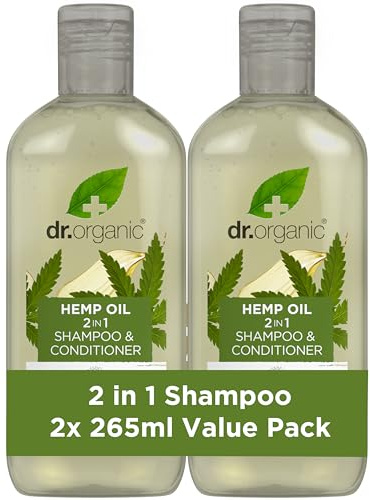 Dr Organic Hemp Oil 2 in 1 Shampoo and Conditioner Pack of 2 x 265ml, Paraben & Sulphate Free for Women & Men, Natural, Vegan, Organic