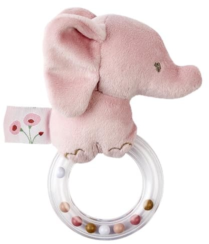 Nattou Hochet en peluche avec anneau en silicone, éléphant, env. 15 cm, 100% polyester, fan de fan, vieux rose