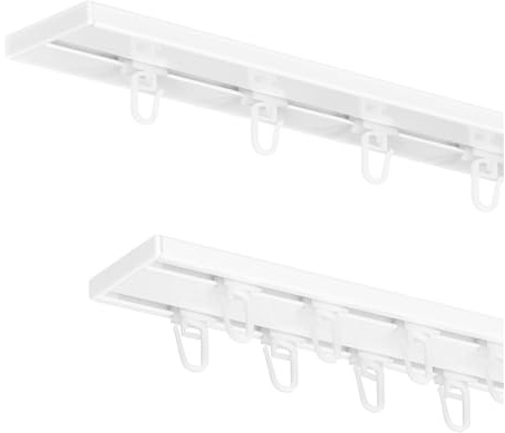 MDEKOR Aluminium-Vorhangschiene 450 cm - 2-in-1 Einzelschiene oder Doppelschiene, Deckenmontage, Weiß - Komplett-Montageset inkl. Gleitern/Haken mit stabilen Metall Halterungen - Leise Laufkanäle