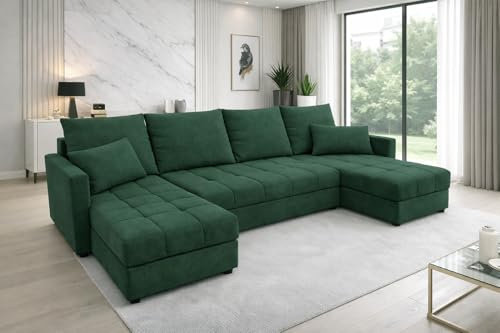 Generisch Aurelia U Wohnlandschaft, Samt Stoff, Ecksofa in U-Form mit Schlaffunktion, Bettkasten, 287 cm Breite, 72 cm Höhe, 38 cm Sitzhöhe, Krono 19