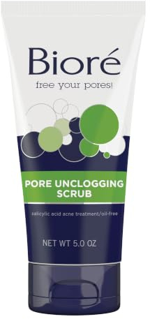 Bioré Pore Unclogging Scrub, Removes Excess Dirt and Oils, Face Scrub, with Salicylic Acid, Oil Free, (HSA/FSA Approved), 5 Ounces
