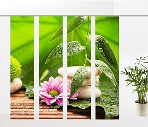 gardinen-for-life Flächenvorhang Bambus Stone-Serie 4er, 4er Set, Wellnessmotiv, Jew. Gr.60x260 cm