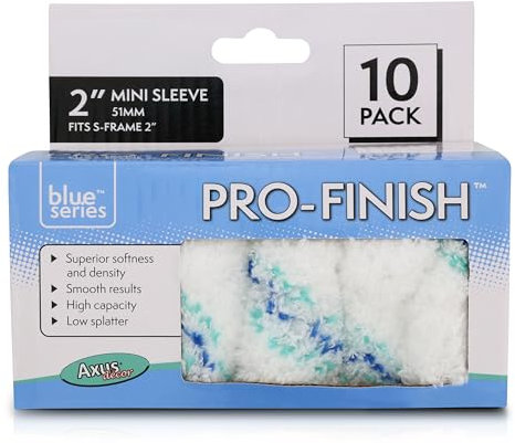 Axus Decor Pro-Finish Roller, Medium Pile (Blue Series) Ultra Fine Finish, Mini Roller Sleeves for Smooth Or Semi Smooth Walls & Ceilings, for Mini Roller Frames, Paint Brush Set, 2/50mm, 10 Pack