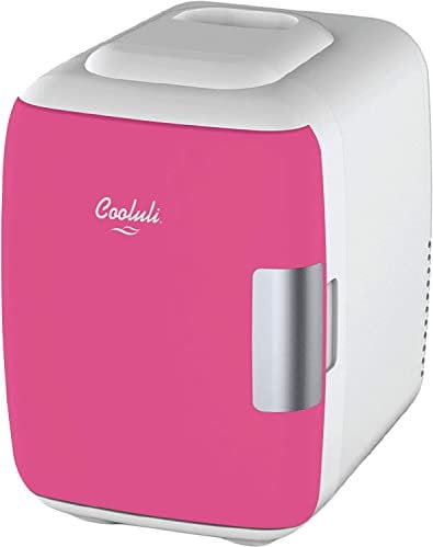 Cooluli Skincare Mini Fridge for Bedroom - Car, Office Desk & Dorm Room - Portable 4L/6 Can Electric Plug In Cooler & Warmer for Food, Drinks, Beauty & Makeup, 12v AC/DC & Exclusive USB, Fuchsia