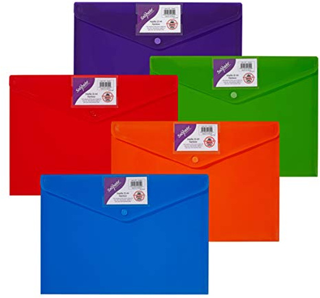 Snopake A4 Rainbow Polyfile ID Popper Wallet – Rainbow Assorted [Pack of 5] Ref: 15787,330x240mm