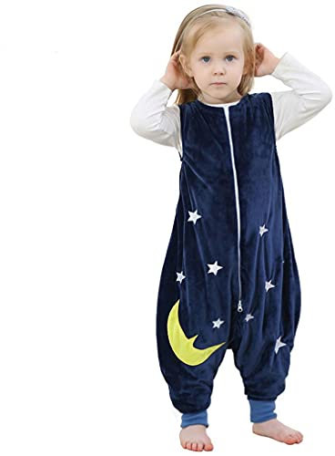 mama stadt Baby Tier Schlafsack mit Füßen, Ärmelloser Unisex Kinderschlafsack Schlafstrampler Flanell 4 Jahreszeiten Schlafanzug für 3-5 Jahre, Blaue Sterne