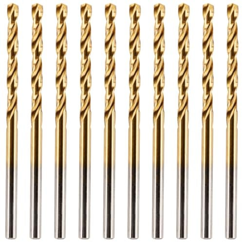 Box of 10 x 3.3mm HSS M2 Fully Ground Jobber Drill Bit Tin Titanium Nitride Coated DIN338 Standard (3.3mm x 65mm)