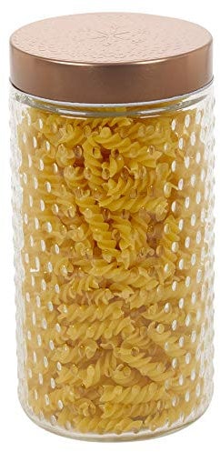 Hermetic Airtight Round Glass Food Storage Jars Canisters Containers with Copper Coloured Lid & Spotted Design (1.5L x D11 x H22cm)