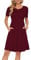 AUSELILY Ladies Summer Short Sleeve Pleated Loose Swing Casual Dress with Pockets Knee Length Wine Red L