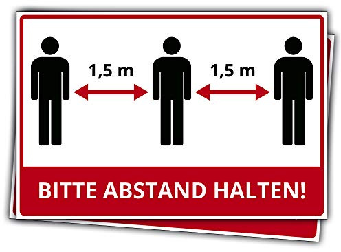 2 Aufkleber 30 x 20 cm - Bitte Abstand halten im Zuge des Corona Virus (COVID-19), 300x200 mm - selbstklebend