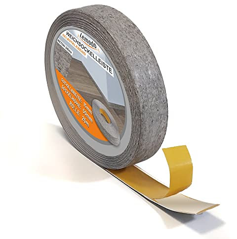 Lemodo Weichsockelleiste selbstklebend 18 + 18 mm (36 mm Gesamtbreite) | Winkelleiste aus PVC | Abschlussleiste auf der Rolle | Als Knickwinkelleiste oder Flachleiste einsetzbar (beton grau, 25m)
