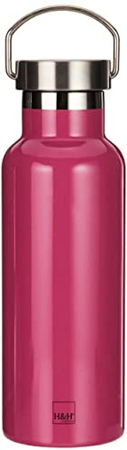 H&H Botella térmica de acero inoxidable 18/10 sin BPA, botella de agua reutilizable, para adultos y niños, termo de metal para bebidas calientes o frías con atractivo diseño, 500 ml, Fucsia
