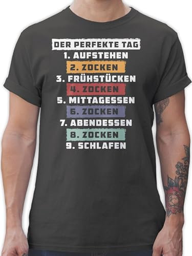 T-Shirt Herren - Nerd Geschenke - Der perfekte Tag - Zocken - Weiß - L - Dunkelgrau - pc zocker t Shirts Tshirt Gaming Gamer Tshirts männer Geek jugendzimmer Shirt nerdige aufstehen Geeks
