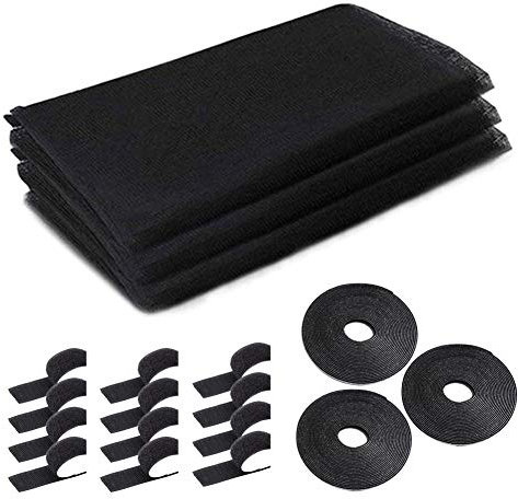 Zanzariera Finestra,Rete Zanzariera Dimensioni 130x150CM,Rete Super Fine Impedendo Agli Insetti di Entrare Nero 3 Pezzi Finestra con Nastri Autoadesivi Mosquito Net