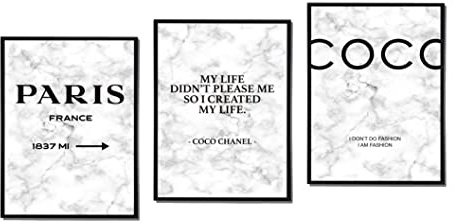 Postertech® Mood-Poster Set Coco weiss Marmor Optik | Moderne Bilder als Wanddeko | OHNE Bilderrahmen | 3X DIN A4 | Tischdeko Badezimmer Deko Fotowand white