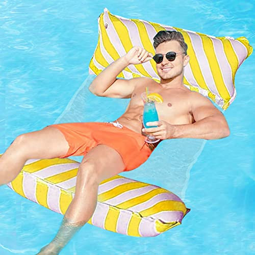 Seasboes Hamac Gonflable 4 en 1, Longue d'eau Piscine Hamacs d'eau, Hamac Gonflable pour Adultes et Enfants (Jaune)