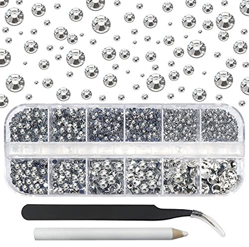 TOAOB 2730 Piezas Diamantes de Imitación de Cristal con Espalda Plano 1.5 a 6 mm Redondas Transparente Vidrio Gemas de Cristal para Decoración Pedrería Uñas Coser Ropa Zapatos y Bolsas