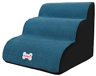 Galatée Haustiertreppe, waschbarer Bezug mit Reißverschluss, abnehmbare Haustierrampe, Hundestufen aus hochdichtem Schaumstoff, 3-stufiges Haustier-Klettertreppen-Hundesofa(Blau)