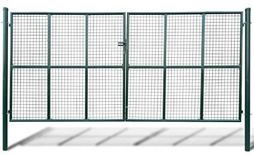 Tidyard Gartentor Zauntor Gitterzaun Tor Gartenzaun Metalltor Zauntor Terassenschutz mit 3 Schlüssel Doppelflügeltor Gartentür Gartenpforte Doppeltor Verzinkter Stahl 415 x 225 cm / 400 x 175 cm