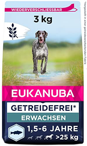 Eukanuba Hundefutter getreidefrei mit Fisch für große Rassen - Trockenfutter für ausgewachsene Hunde, 3 kg