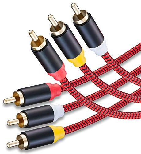 DnGeky Audio Video RCA Cable 6M,3RCA Male to 3RCA Male 24K Gold Plated Composite AV Cable Compatible with Set-Top Box,Speaker,Amplifier,DVD Player and more(20Ft/6M)