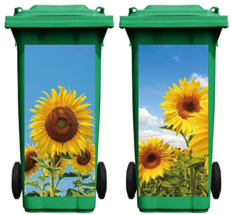 Nezyo 2 Sheets Wheelie Bin Stickers, Sunflower Flower Dustbin Sticker Decorative Self Adhesive Waterproof Large Bin Floral Decal for Dustbin Fridge Wall Indoor Outdoor Home Decor, 14. 37 x 30. 71 Inch